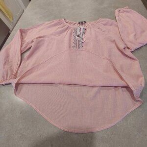 GEORGE Women's Red White Long Sleeves Shirt Tail Peasant Blouse - Size S/P